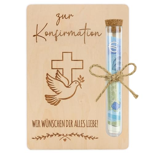 Konfirmation Geschenk, Geldgeschenk Konfirmation Verpackung Holz mit Reagenzglas, Kleine Konfirmationsgeschenk für Mädchen Jungen
