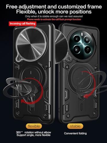 Image of SPAZY CASE Realme 12 Plus 5G / Realme P1 5G / Narzo 70 5G / Narzo 70 Pro 5G Back Case | Hybrid Case with 360 Degree Rotating Finger Ring Holder + Slider Shutter Camera Protection Cover - Black