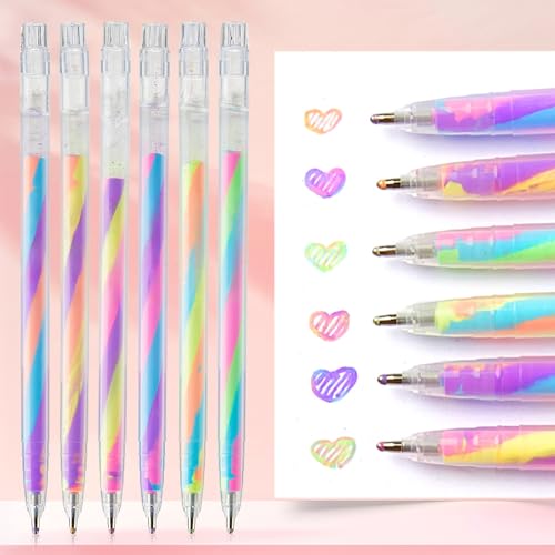 Nurila 6 Stück Regenbogen Glitzerstifte, 1.2mm Pastell Glitzer Gelstifte, Glitzer Stifte Kinder, Gelstifte für Scrapbooking, Zeichnen, Kritzeln, Tagebuch schreiben, Grußkarten selbst gestalten