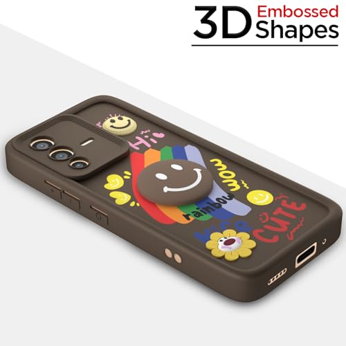 Image of Pikkme Back Cover for Vivo V23 5G | Soft Silicone| Cute Rainbow Smile & 3D Cartoon Flower Design | Shockproof Raised Camera Protection Bumper Case (Brown)