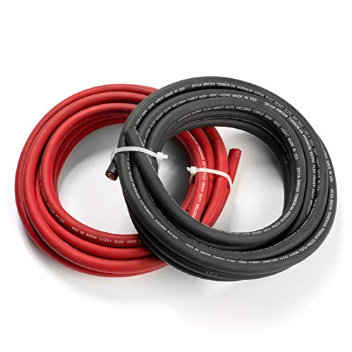 2/0 Gauge Torbon X - 15 Feet Each Black + Red - 100% Copper Premium Industrial Grade Extra Flexible Welding Cable 600 Volt Black+Red Combo