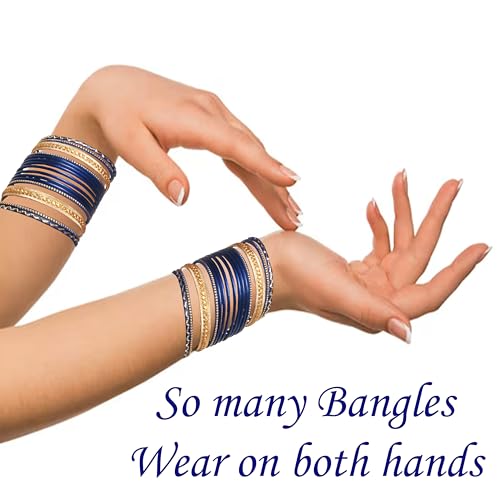 Touchstone 2 Dozen Bangle Collection Indian Bollywood Alloy Metal Textured Color Designer Jewelry Special Large Size Bangle Bracelets Set of 24 in Gold Tone for Women