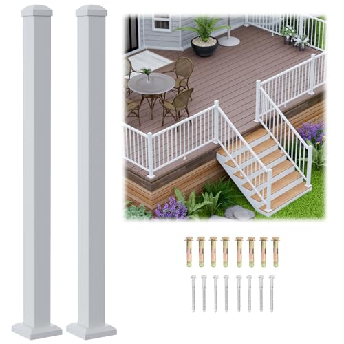Image of Egadis 2 Pack 2.56 in x 2.56 in x 39 in Aluminum Railing Post, White | 10mm Thickend Welded Base, Textured AAMA2604 Powder-Coated Finish Railing Post for Decks, Porches & Balconies (2x 39in Post)