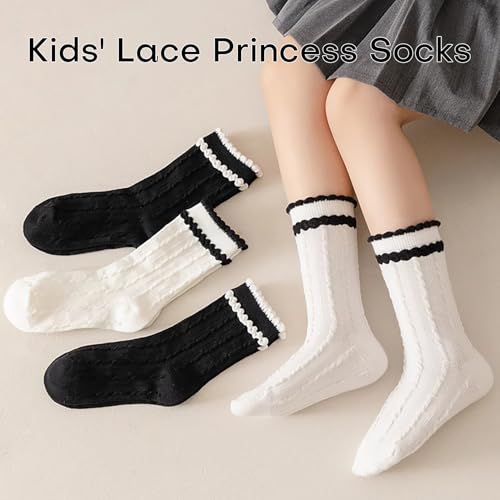 Toddler Girl Mid Calf Socks Summer Comfortable Stretch Frilly Princess Socks 4 Pairs 2-12 Years3