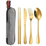posate da campeggio kit con borsa portaoggetti, set di posate da viaggio con astuccio, posates da viaggio, posates da campeggio acciaio inox, utensili da viaggios con custodia, per campeggiare