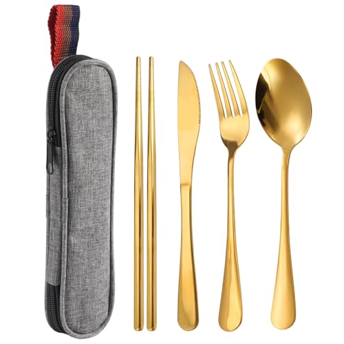 Couvert Pique Niques avec Etui, Ensemble de Couverts Transportable, Ensemble Couvert Pochette, Ensemble de Couverts de Camping avec Boîte à Couverts à...