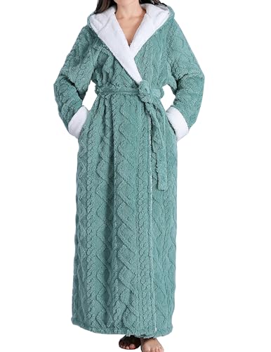 LKG Women Hooded Fleece Robe,Lightweight Plush Warm Winter Bathrobes for Women Full Length (X-Large, Green)