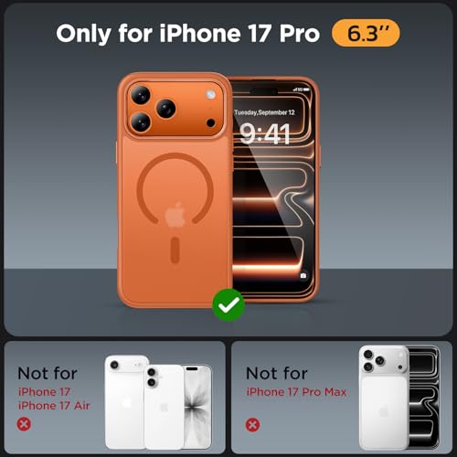 Image of Miracase Magnetic for iPhone 17 Pro Case 6.3 inch with Screen Protector, [Compatible with MagSafe] Military-Grade Protection, Anti-Fingerprint, Slim Thin Phone Case for 17 Pro Cover, Orange