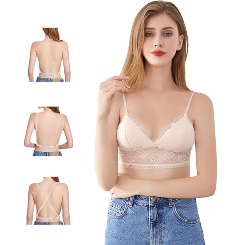 XFSRG Sujetadores Mujer sin Aros Push up Triangular Encaje Sujetador sin Costuras Tirantes Ajustables Bralette Efecto Lifting Cómodo Soporte Pecho(Beige/M)