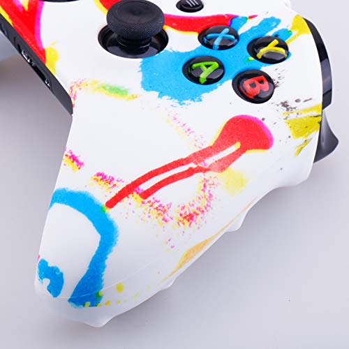 YoRHa Printing Rubber Silicone Cover Skin Case for Xbox One S/X Controller x 1(Colourful Paint) with PRO Thumb Grips x 8