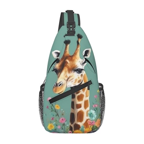 Mochila tipo sling para hombre con diseño de jirafa y flores miniatura 1