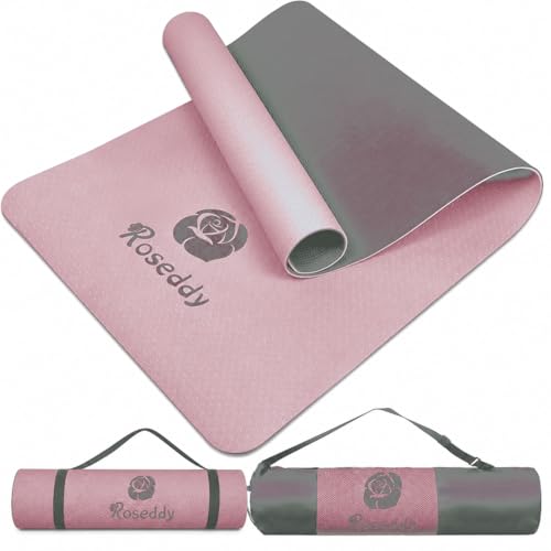 roseddy ヨガマット 145×61cm 小さめ TPE素材 6mm厚 軽量600g コンパクト 携帯用 両面滑り止め 衝撃吸収 収納袋付き トレーニング用
