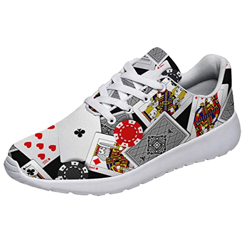 Sonzj-II Poker Print Shoes Men Women Walking Tennis Running Shoes Comfortable Fashion Playing Cards Sneakers