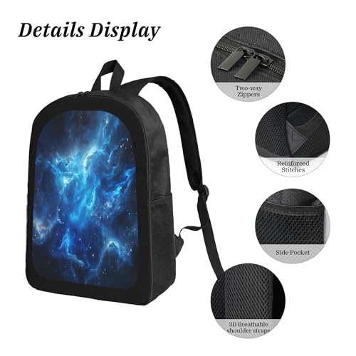 3PCS Backpack Adjustable Lightweight Back Pack With Insulation Lunch Box & Pencil Bag Laptop Backpack for Travel Work Camping Gifts,Women Men Unisex Galaxy Blue Space Daypack4