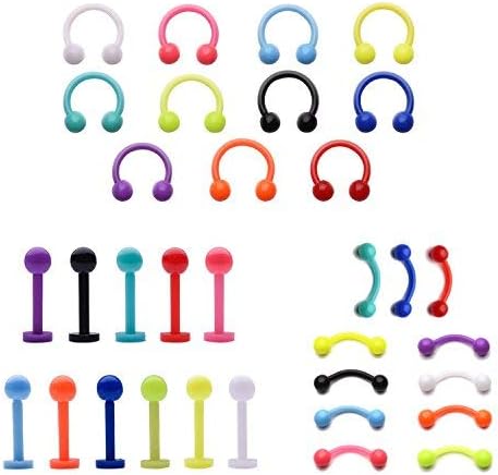 vcmart Clear Piercing Retainer Flexible Curved Barbell Horseshoe Lip Rings Studs Plastic Nose Septum Tongue Nipple Belly Eyebrow Cartilage Tragus
