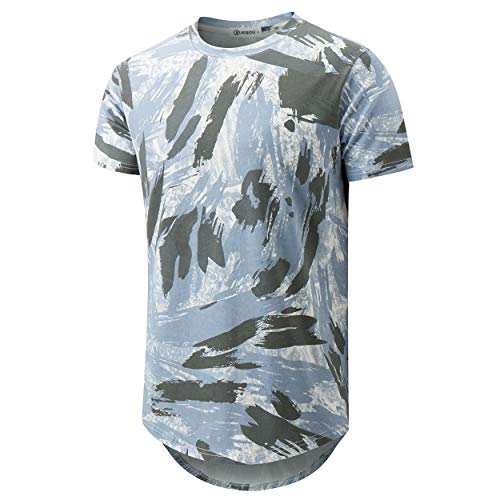 KLIEGOU Mens Hipster Hip Hop Ripped Round Hemline Pattern Print T Shirt (188 Blue S)
