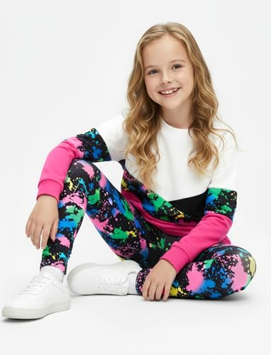 Image of PATPAT Girls 2 Piece Outfits Size 12-13 Years, Tie Dye Color Block Sweatshirts and Leggings Clothing Sets Sweatsuit Fall Outfits Joggers Lounge Set Tracksuit Preppy Clothes for Girls