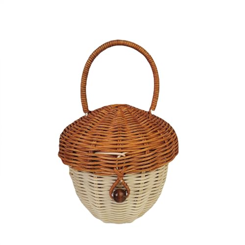 Rattan Wicker Baskets Mushroom Basket,Flower Girl Basket with Handles,Portable Picnic Baskets with Lid,Handwoven Rattan Storage Baskets for Gardening Home Decoration,Photo Prop