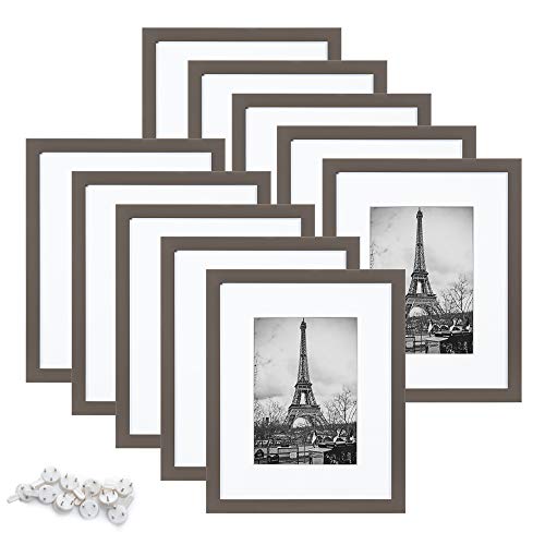 upsimples 8x10 Picture Frame Set of 10,Display Pictures 5x7 with Mat or 8x10 Without Mat,Multi Photo Frames Collage for Wall or Tabletop Display,Taupe