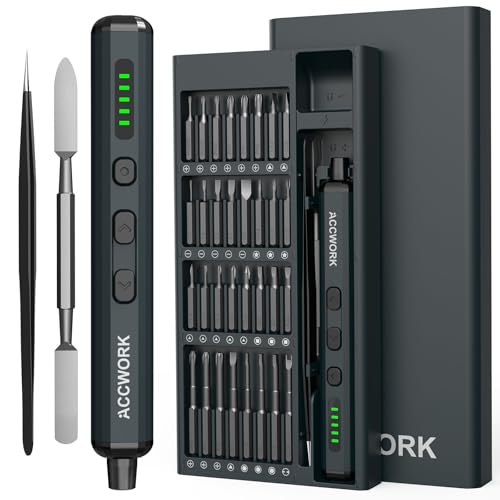Accwork Tournevis électrique de précision 68 en 1 - Avec 64 embouts magnétiques S2-5 vitesses -...