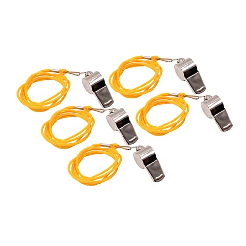 Set de 5 silbatos deportivos de acero inoxidable con cordón miniatura 1