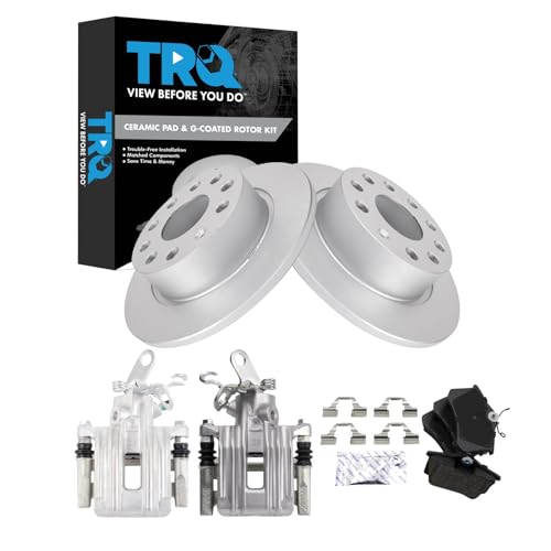 Image of TRQ Rear Brake Pad and Rotor Set Ceramic Solid Rotors Calipers
