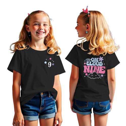 Image of On Cloud Nine Birthday Girl Shirt 9th Birthday Shirt Girl Flower Nineth Party T-Shirt Kids 9 Year Old Summer Tee Tops