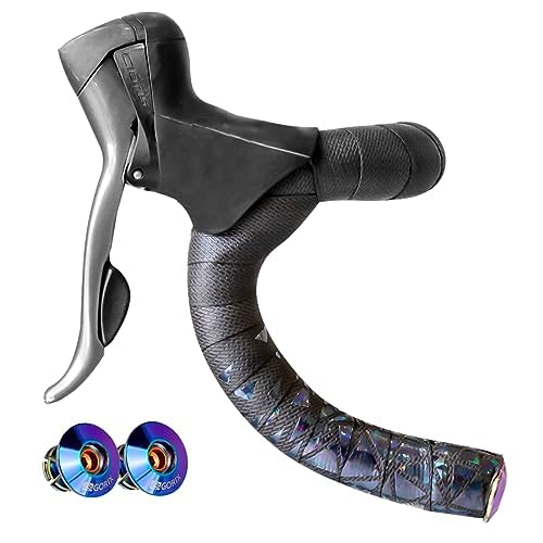 GORIX Bar Tape Handlebar Grip Wrap+2 Bar Oil Slick Plug Black Road Bike Bicycle Cycling (Gwabi)