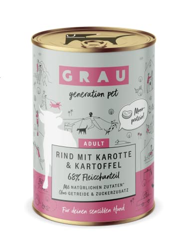 GRAU generation pet Rind mit Karotte und Kartoffel | 6 x 400 g | Getreidefreies Nassfutter für Erwachsene Hunde | Rind als tierische Proteinquelle | Für Allergiker geeignet Cover