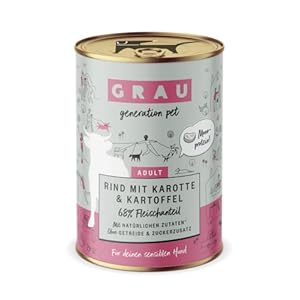 GRAU – het origineel – Natvoer voor honden – Rundvlees met wortel & aardappel, 6 verpakking (6 x 400 g), monoproteïne, graanvrij, voor gevoelige volwassen honden