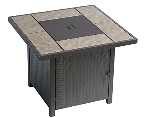 Bali Outdoors Propane Gas Fire Pit Table 32 Inch 50,000 Btu Square Gas Firepits For Outside, Brown #TOP5