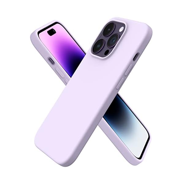 ORNARTO Compatible with iPhone 14 Pro Case 6.1, Slim Liquid Silicone 3 Layers Full Covered Soft Gel Rubber Phone Case Protective Cover with Microfiber Lining 6.1 inch-Pastel Lilac