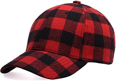 Black and Red Checked Print Baseball Cap Soft Plaid Print Outdoor Hat Cap