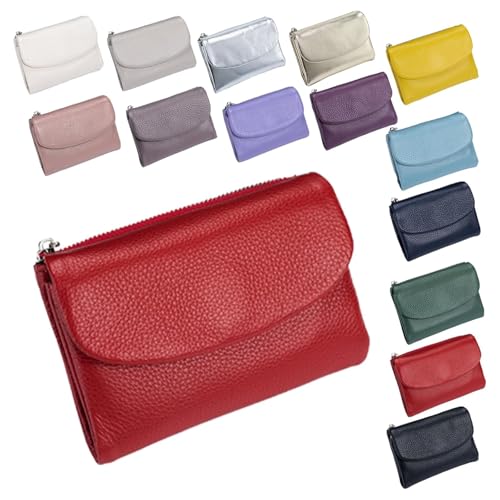 Unisex Pebble Leather Wallet, Compact Bifold Card Holder with Coin Pocket & Money Clip, Small Slim Leather Wallet for Men & Women, Durable & Stylish for Everyday Use(Red)