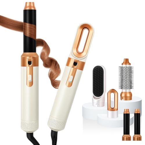 KKM STYLER New Updated 5 in 1 Hair Styler, Hot Air Brush, Hair Dryer Brush, Hair Curler, Air Styler, Hair Dryer Set - Perfect for Volumizing, Straightening, and Curling at HOM(Gold &White)