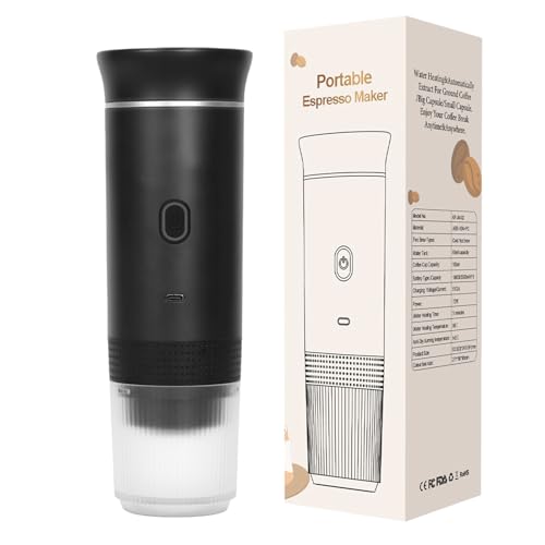 AXVRAV Tragbare Elektrische Espressomaschine, Mini Kaffeemaschine mit USB-C Kompatibel mit Kapseln & Kaffeepulver, Reisekaffeemaschine für Auto Camping Büro & Reisen – Schnellaufheizung