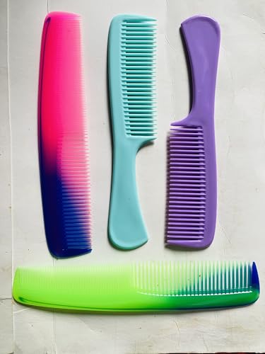 Image of Premium 4-Piece Hair Comb Set | Pack of 2 Regular & 2 Handle Combs for Men & Women | Multi-Color Durable Styling Combs