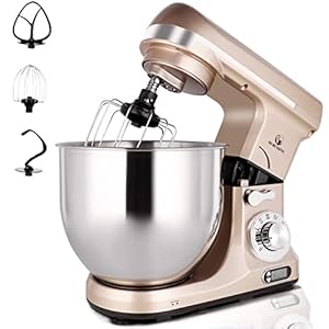 Professional Stand Mixer, 6-Qt with Timer, MK37 500W 6-Speed Tilt-Head Food Electric Mixer Kitchen Machine,Plastic (Champagne)