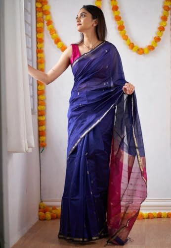 Image of Women's Cotton Woven Soft Sarees With Attach Blouse Piece.