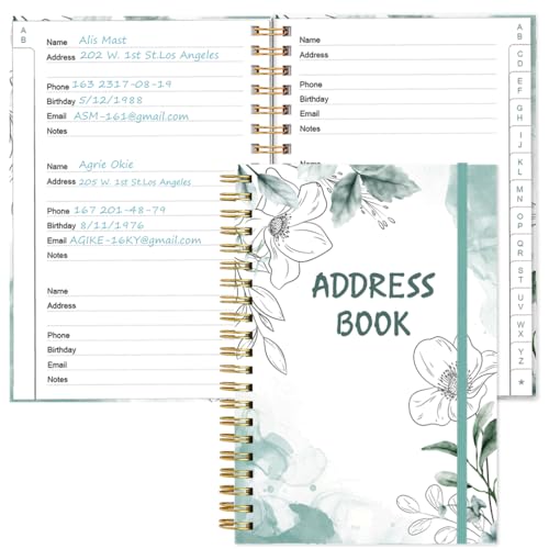 Address Book with Alphabetical Tabs - Telephone & Address Book with Address Contacts, Special Date, Phone, Birthday & Internet Login Password for Home and Office, 4.3\" x 6.2\", Teal Flowers