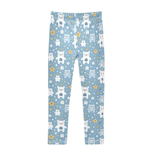 Cute Bear with Star Girls Leggings Kids Yoga Pants Athletic Tights Pants 4-10 Years