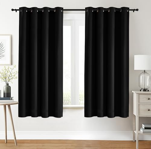 Utopia Bedding Opacas Cortinas Salon Modernas 2 Piezas 117x183 cm, Negro - Cortinas Térmicas Aislantes Frío Calor y para Dormitorio, Salón y Cocina con Ojales