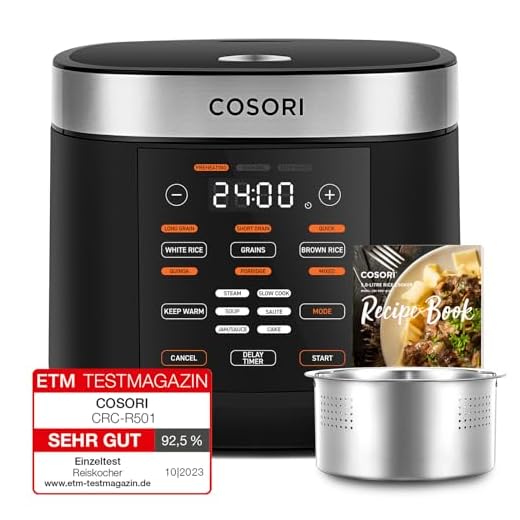 COSORI Arrocera con 17 Programas, Arrocera Electrica 1,8 L para 1-10 Personas, Olla Arrocera con 50 Recetas, Lógica Difusa, Vaporera con Inserto de Acero Inoxidable, Mantener Caliente, Temporizador