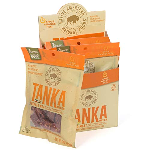 Bison Pemmican Meat Bites with Buffalo & Cranberries by Tanka, Gluten Free, Beef Jerky Alternative, Apple Orange Peel, 3 Oz, Pack of 6 (Packaging May Vary)