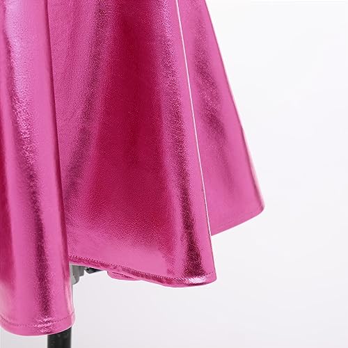 Women Shiny Metallic Skater Dress Sleeveless Disco Dance 80s Holographic Dress Adult Sparkly Hallowen Cosplay Outfits Iridescent Rave Music Party Wet Look Plus Size Pleated Dress Hot Pink XXL by IBAKOM - Used condition - Image 7