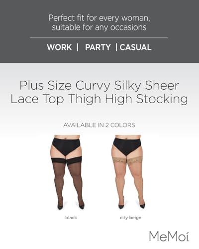 MeMoi Plus Size Thigh High Stockings, Curvy, Silky Lace Stockings, Sexy Thigh Highs for Any Occassion - Sizes 1X-7X2