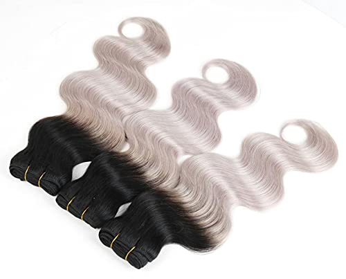Extensions cheveux humains ondulés T1b/gris 50,8 cm premium