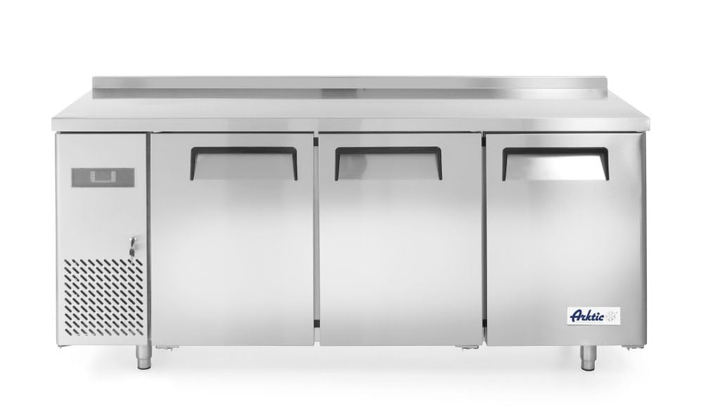 HENDI Mesa refrigerada Arktic de 3 puertas con 3 estantes ajustables, -2/8°C, 390 L, descongelación automática, pantalla digital, 230V/270W, 1800x600x(H) 800 mm, acero inoxidable