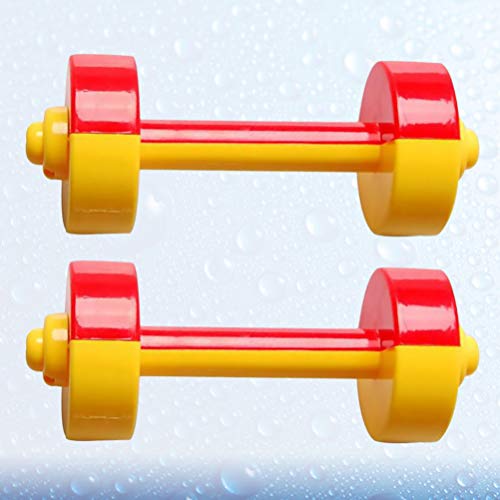 TOYANDONA 1 Pair Kids Dumbbells Toy Plastic Hand Barbells Gym Morning Exercise Fitness Sport Toy Pet Chew Toy For Children Toddlers (Red+Yellow) - Image 2