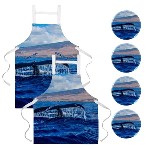 Tablier de cuisine lot de 2 réglable à motif animal pour bistrot et service